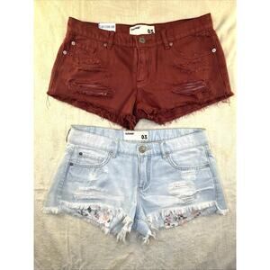 Set Of Two, Garage Denim Flirty Festival Jean Shorts Distressed, Juniors Size 3